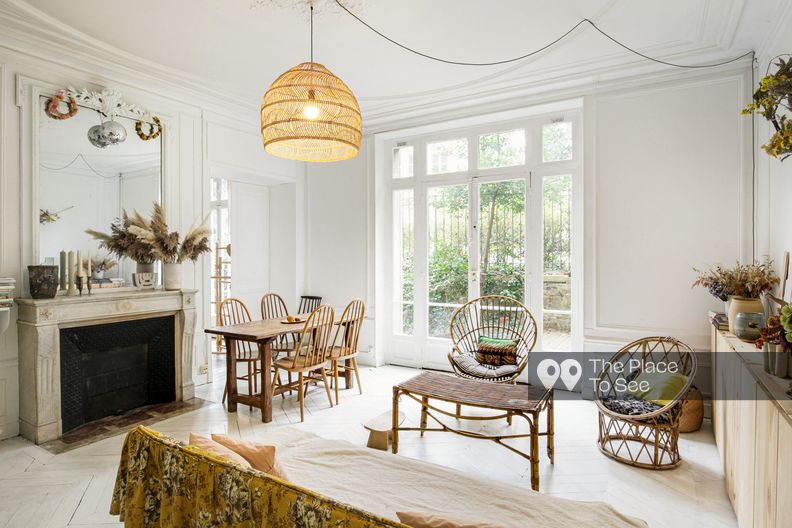 Bohemian style apartment with white paint wood floor