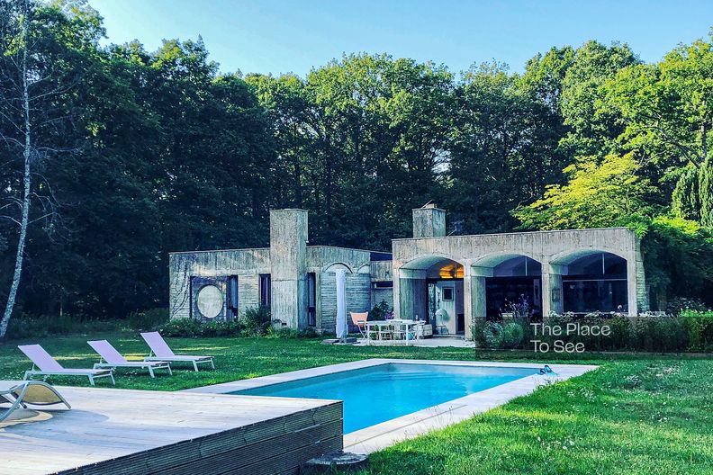 Brutalist house and 70's style furniture