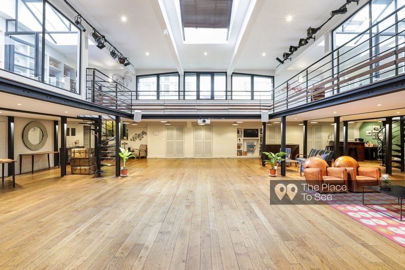 Industrial style event space with meeting rooms and a restaurant