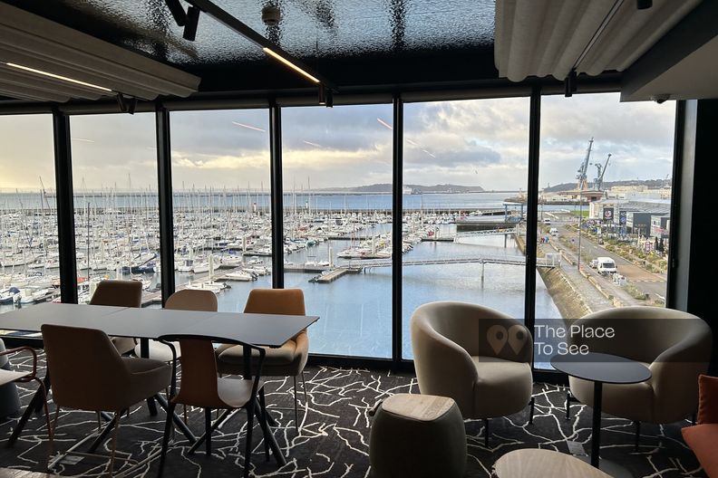 Coworking space with marina view