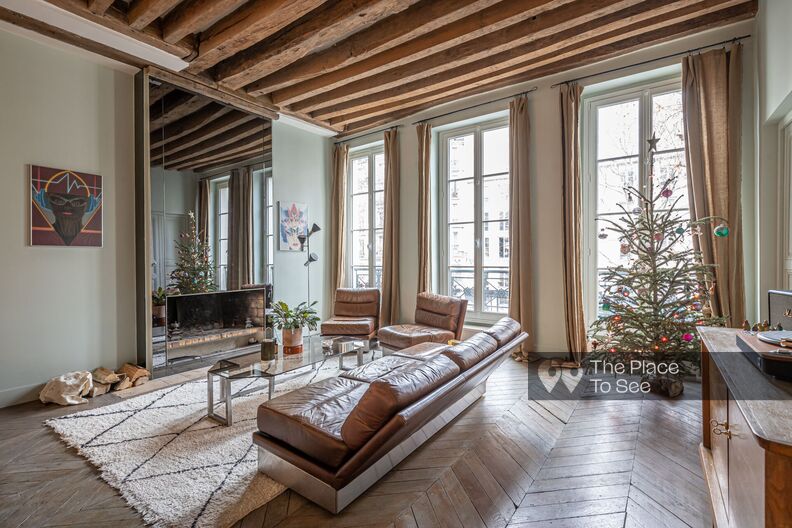 Old apartment with exposed beams tastefully renovated