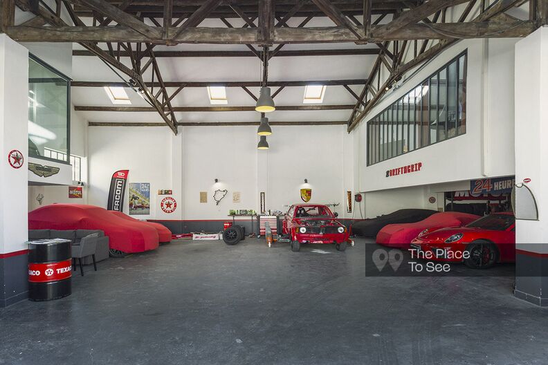 Industrial loft overlooking a garage